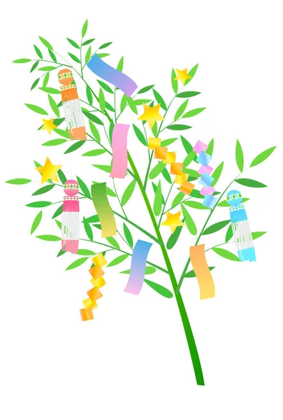 Tanabata Bamboo Tanzaku Dekorationsikon — Stock vektor