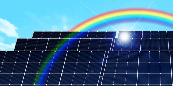 Solar Sunlight Rainbow Landscape Background — Stock Vector