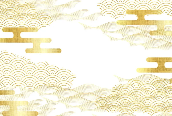 Gold Japanisches Muster Nengajo Wellen Hintergrund — Stockvektor