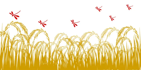 Pirinç Pirinç Sonbahar Manzarası — Stok Vektör