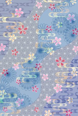 Kiraz Çiçekleri Japon Şablonu Gece Arkaplanı