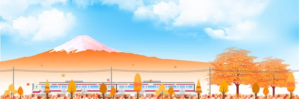 Осенью Поезд Фудзи Оставляет Пейзаж — стоковый вектор