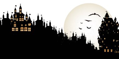 Cadılar Bayramı şatosu dolunay arka planı