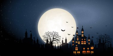 Cadılar Bayramı şatosu dolunay arka planı