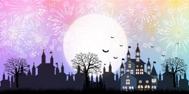 Cadılar Bayramı şatosu dolunay arka planı