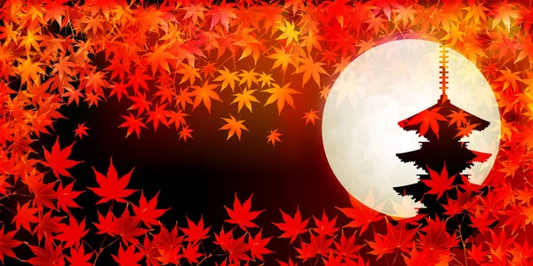 秋叶枫树满月背景 — 图库矢量图片