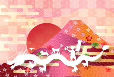 ejderha Yeni Yıl kartı Çin Zodyak Arkaplanı