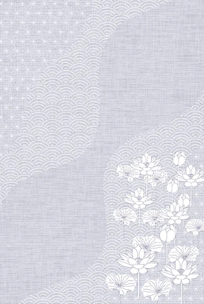 Trauer Lotus Postcard Japanischen Muster Hintergrund — Stockvektor