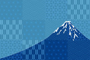 Fuji Japon Şablonu Nişanlısı Mavi Arkaplan