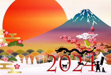 ejderha Yeni Yıl kartı Çin Zodyak Arkaplanı