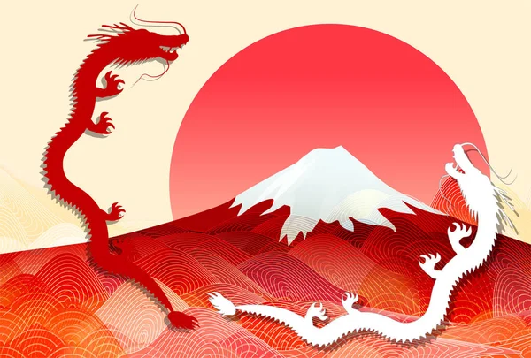 Carta Del Drago Capodanno Sfondo Zodiacale Cinese — Vettoriale Stock