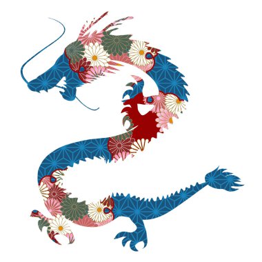 ejderha yeni yıl kartı kiraz çiçeği Çin burcu ikonu