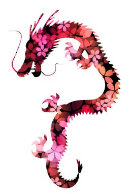 ejderha yeni yıl kartı kiraz çiçeği Çin burcu ikonu