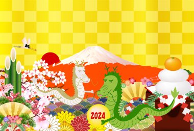 ejderha Yeni Yıl kartı Çin Zodyak Arkaplanı