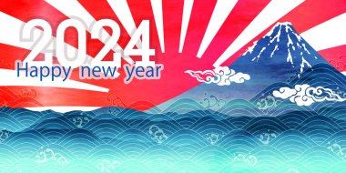 Fuji Gündoğumu Yeni Yıl Kartı Renkli Arkaplan