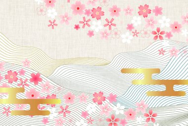 Kiraz çiçekleri Japon desenli bahar arkaplanı