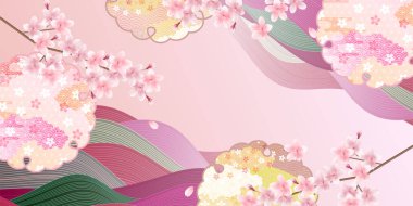 Kiraz çiçekleri bahar Japon desenli arka plan