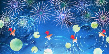 Japon Balığı Yaz Havai Fişekleri Japon Desenli Arkaplan