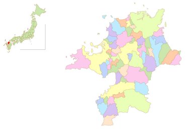 Fukuoka Japonya Renkli Simge Haritası