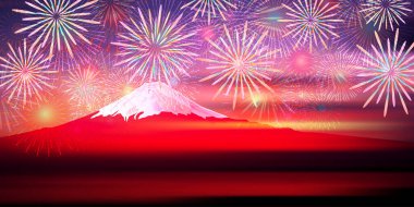 Fireworks Fuji Summer Festival Landscape Background clipart