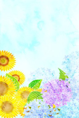 ayçiçekleri ortanca suluboya yaz arkaplanı