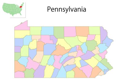 Pennsylvania ABD Renkli Harita Simgeleri