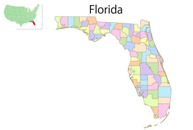 Florida Amerika Renkli Simgeler Haritası