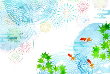 Japon balığı sıcak hava havai fişekleri arka planda