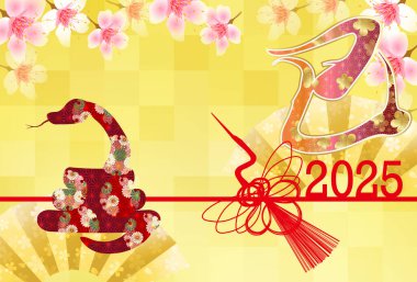 Snake New Year's card Cherry blossom Background clipart