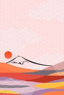 Japon Desenli Fuji Nişan Arkaplanı