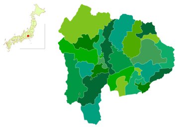 Yamanashi Japon Haritası Yeşil Simge