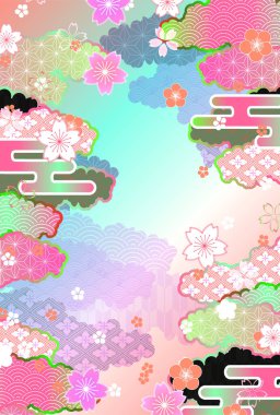 Japon Desenli Sakura Ume Nişan Arkaplanı