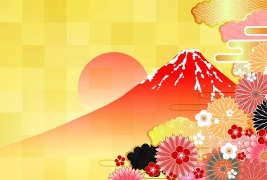 Japon Desenli Fuji Nişan Arkaplanı