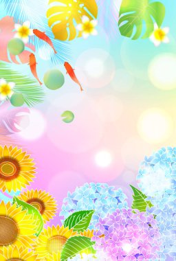 Japon Balığı Yaz Sulu Japon Desenli Arkaplan