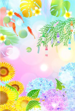 Tanabata Tanzaku Yaz Ayçiçeği Arkaplanı