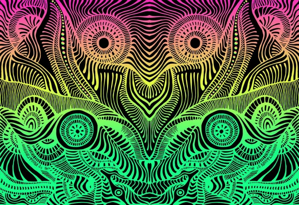 Светящийся Психоделический Симметричный Пестрый Триппи Абстрактная Текстура Ярко Розовый Желтый — стоковый вектор