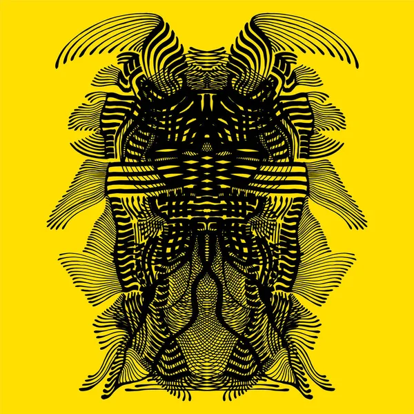 Abstraktní Surrealistický Symetrický Vzor Černá Barevná Čára Izolovaná Žluté Stylové — Stockový vektor