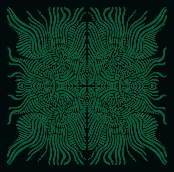 Mandala Simmetrico Verde Isolato Sfondo Scuro Schema Linea Intricato Astratto — Vettoriale Stock