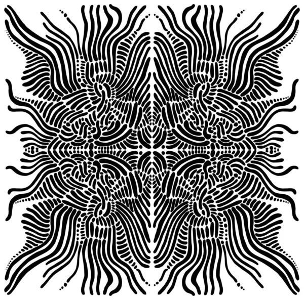 Mandala Fleur Fractale Monochrome Isolé Sur Fond Blanc Texture Artistique — Image vectorielle