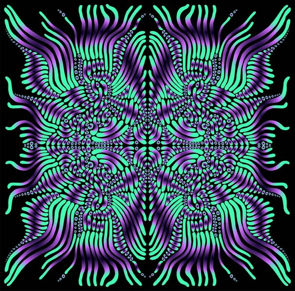 Psicodélico Trippy Mandala Fractal Colorido Color Turquesa Degradado Violeta Efecto — Vector de stock