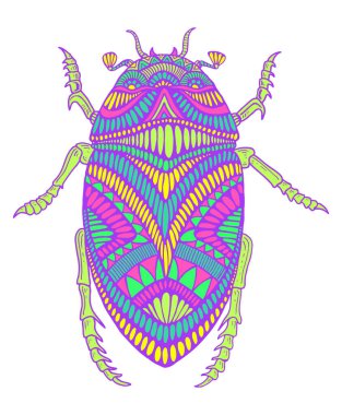 Beyaza izole edilmiş komik renkli böcek karalama stili. Sevimli çizgi film tasarım böceği. Birçok detaylı resimli el çizimi fantezi böceği.