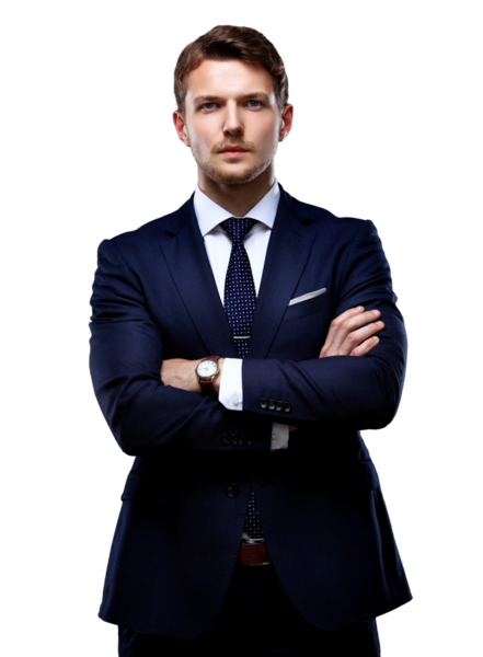 Gri arka plan üzerinde duran havalı genç işadamı