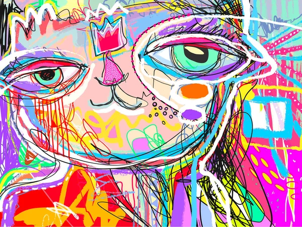 Abstraction Digital Contemporary Art Cat Big Eyes Bright Colors Modern — Stockový vektor