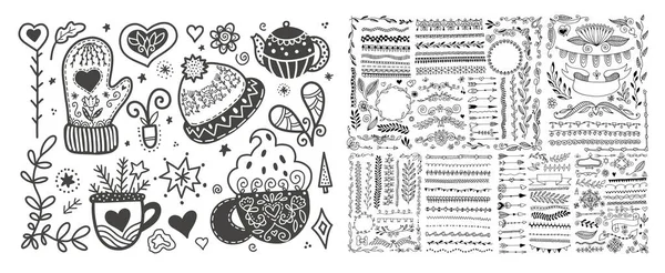 Hand Drawing Scandinavian Doodles Elements Norwegian Sketch Vector Illustration Stock Illustration