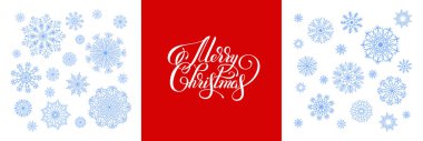 Hand lettering inscription Merry Christmas and snowflakes set, vector illustration. clipart