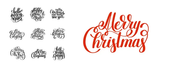 Yazısı Mutlu Noeller Mutlu Tatiller Seti Kaligrafi Vektör Illüstrasyon Koleksiyonu Stok Illüstrasyon