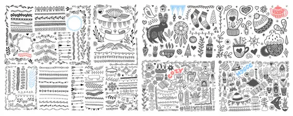 Skica Výkres Útulný Hygge Skandinávské Set Dělič Rám Doodle Vektorové Royalty Free Stock Ilustrace