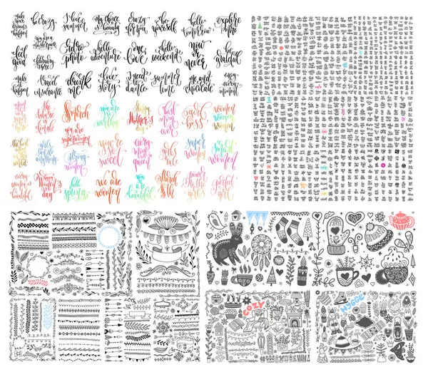 Sketch Rajz Hangulatos Hygge Skandináv Készlet Kézi Felirat Felirat Nagy Stock Illusztrációk