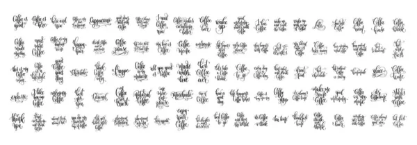 コーヒータイム カリグラフィーベクターイラストレーションコレクションに関する100の手書きの碑文のセット ストックベクター