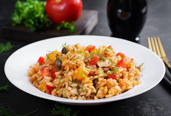 Tomato Rice Vegetables Chicken Healthy Food Healthy Lifestyle — Stock Photo, Image
